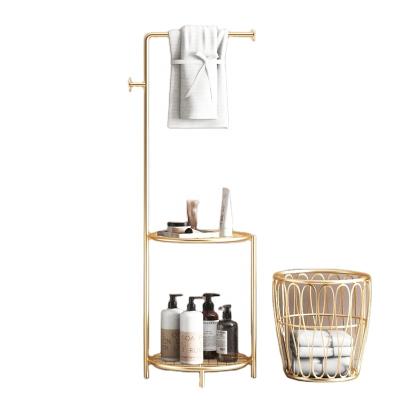 China Luxury Towel Rack Home 4 Tier Gold Bathroom Storage Rack Metal Bathroom Stand Viable Nordic Marble Rack Furniture for sale