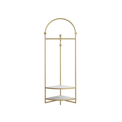 China Balcony Metal Coat Racks Living Room Furniture Gold Coat Rack Bedroom Stainless Steel Convertible European Clothing Display Rack With Marble for sale