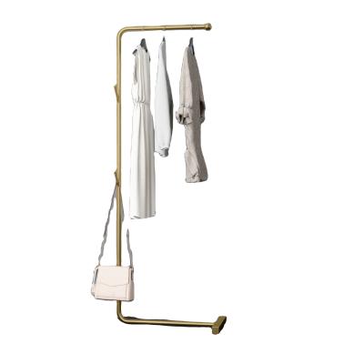 China Wholesale Nordic Luxury Convertible Gold Luxury Gold Coat Stand Bedroom Furniture Floor Entryway Entryway Coat Stand Simple Elegant for sale