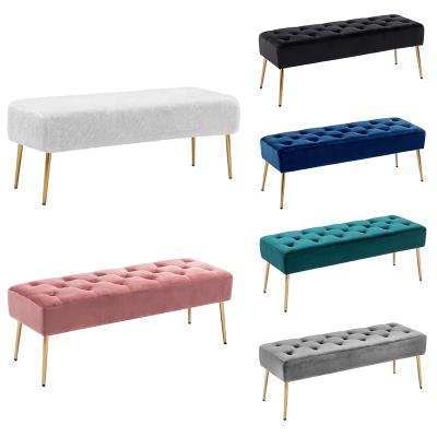 China Luxury Leather Ottoman Shoe Bench Velvet Metal Cover Long Stool Change Stool Household Nordic Bedroom Hotel Living Room Removable for sale