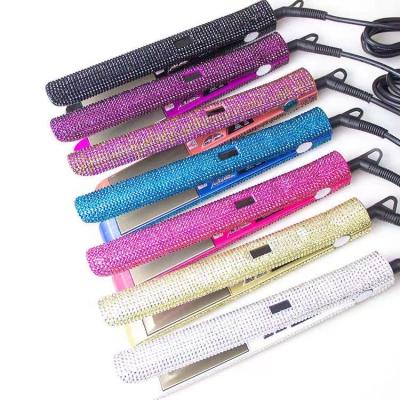 China Outdoor Hot Sale Fashion Hair Styling Diamond Crystal Bling Ceramic Flat Iron Professional Electric Rhinestone Hair Straightener for sale