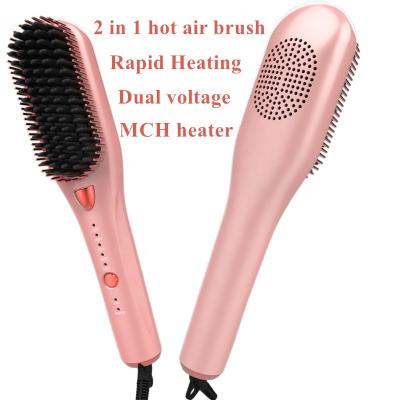 China Private Label Outdoor Hair Care New Technology Professional Electric Hair Straightener Styling Comb Brush 2 in 1 Hair Dryer Styler Brush for sale