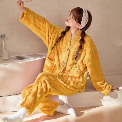 China High Quality Warm Women's Sleepwear Breathable Suit Shearing Pajamas For Women Winter Flannel Sleepwear Pajamas for sale