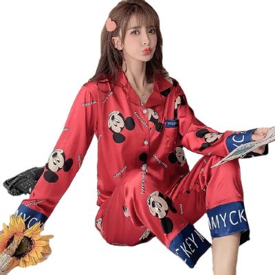 China Fashionable Women Thermal Silk Pajamas Long Sleeve Set Satin Pajamas for sale