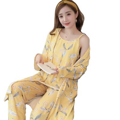 China Latest Design Women Thermal Pajamas Casual Sleepwear Solid 3 Piece Robe Set for sale