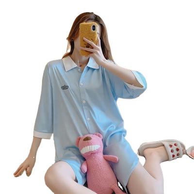 China QUICK DRY Women Short Sleeve Sleepwear Pajamas Girls Sleep Dress Polyester Cute Candy Color Pajamas Dress for sale