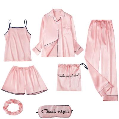 China 7 Pieces QUICK DRY Women's Pajamas Sets Faux Silk Pajamas Sets Women's Pajamas Sleepwear Sets Spring Summer Homewear for sale