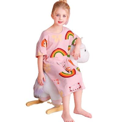 China Good Quality QUICK DRY Night Wear Cute Little Girls Pajamas Home Wear Combed Cotton Onesie Kids Evening Skirt Short Sleeve Night Dress for sale