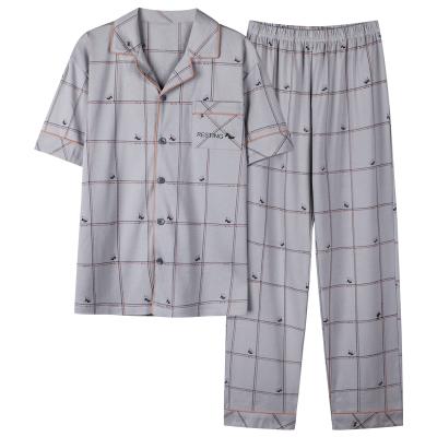 China Men's Breathable Sleepwear Pure Cotton Pajamas Set Short Sleeve Set With Long Pants Home Wear Loungewear for sale