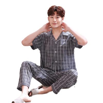 China Fashion QUICK DRY Mens Sleepwear Turn Down Collar Loungewear Check Plaid Style Cotton Fits Pajamas Set Men for sale