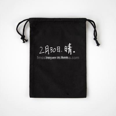 China Recyclable Wholesale Logo Printed Black Cotton Canvas Drawstring Bag Drawstring Pouch for sale