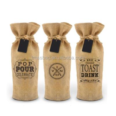 China Recyclable Eco-Friendly Cheap Simple Bottle Burlap Wine Gift Package Drawstring Bag for sale