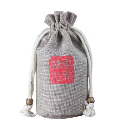 China Recyclable Custom Wine Tote Bag Jute Wine Bag Drawstring Canvas Bag for sale