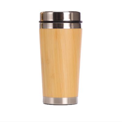 China Viable Hot Selling Sinaier 450ml Flask Water Bottle Tumbler Double Wall Stainless Steel Thermos Bamboo Body With Lid for sale