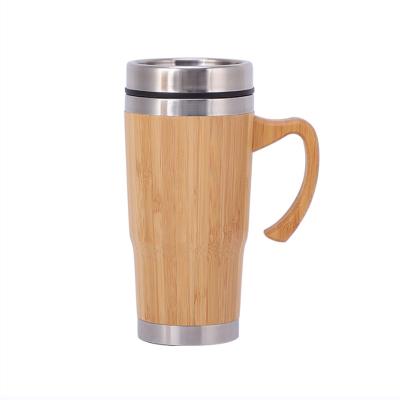 China Whole Sale Viable Bamboo Body 450ml Double Wall Stainless Steel Thermos Flask Tumbler With Lid And Handle for sale