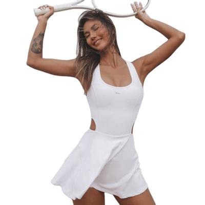 China Breathable One-Piece Short Skirt Yoga Summer Workout Activewear Sportswear Fitness Clothing Naked Sexy Backless Tennis Dress for sale