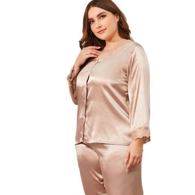 China New Arrival QUICK DRY plus size ladies pajamas summer lace up sexy v neck long sleeved cardigan suit pajamas for sale