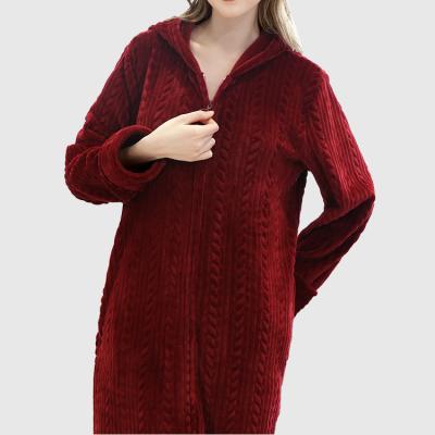 China New autumn and winter thermal zipper bathrobe plus nightgown men and women flannel pajamas for sale