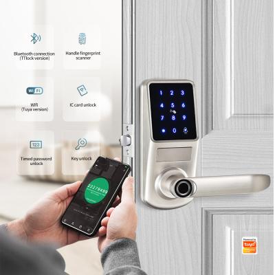 China Home/Apartment/Airbnb/Factory Manufacture Tuya WiFi Digital Latch Bolt Lock Fingerprint Handle Deadbolt Smart Door Lock Office/Hotel Life for sale