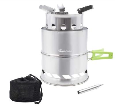 China Stainless Steel Wood Burning Camp Stove, Portable Stainless Steel Wood Folding Backpacking Stove for Outdoor Survival with Blow Fire Tube for sale