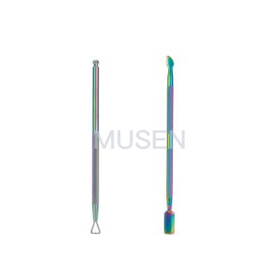 China Hot Selling Durable Cuticle Trimmer Manicure Stainless Steel Rainbow Cuticle Pusher for sale