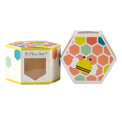 China Creative Customized Recyclable New Shape Design Paper Packaging Box Cartoon Hexagon Creative Paper Box For Honey for sale