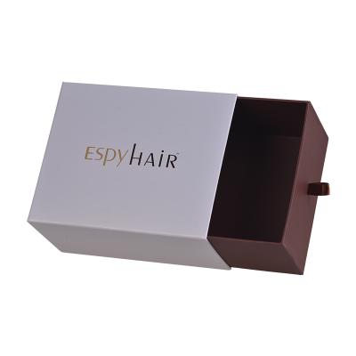 China Recyclable Luxury Paper Wig Pearl Cardboard Box Gold Stamping Drawer Hair Extension Packaging Box for sale