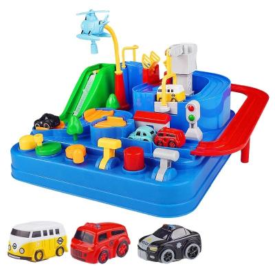 China 6 Button Big Adventure Slot Toy 26cm with 4 Car Big Adventure Train Small Inertia Puzzle Toy Car Parking Lane Car for sale