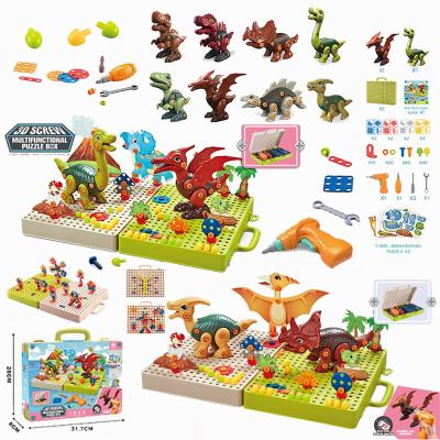 China New Dinosaur Plastic Assembled Toys PULL BACK Educational School Blocks For Kids Portable Gift Box Packing for sale