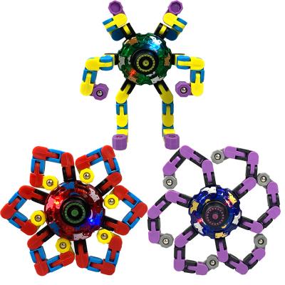 China New Trigger Fingertip Rotation DIY Deformation Robot Plastic Super Deformed Mechanical Top Light Gyrotoy for sale