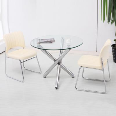 China Modern Dining Room Furniture Glass Design Round Dining Table Stainless Steel Glass Top Leg for sale