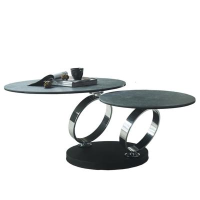 China Luxury modern marble round living room silver white furniture extendable turn extendable coffee table for sale