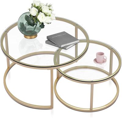 China Luxury Modern High Quality Gold Round (Other) Glass Coffee Table Adjustable for sale