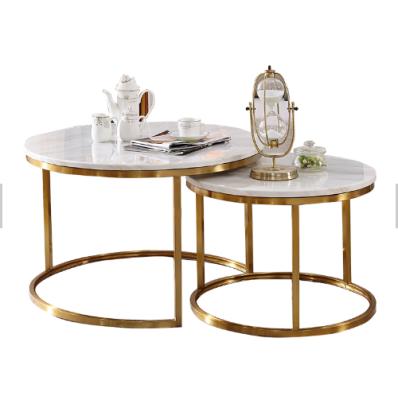 China Luxury Round Coffee Table Sets Living Room Stainless Steel Furniture Glass Side Coffee Table for sale