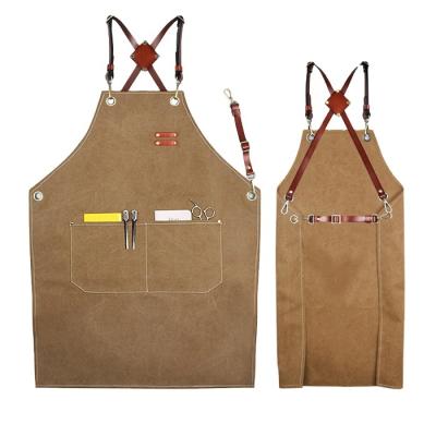 China Durable Heavy Duty Drink/Food Garden Cross-Back Canvas Work Apron With Tool Pockets For Women Men for sale