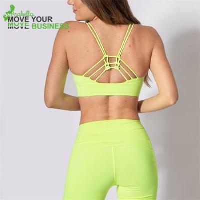 China Breathable good quality OEM customized low cut scoop neck back-knot women sports bra for sale