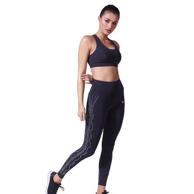 China Wholesale Rhinestone Breathable Logo Workout Fitness Yoga Wear Set Sports Gaiters Bra Set for sale