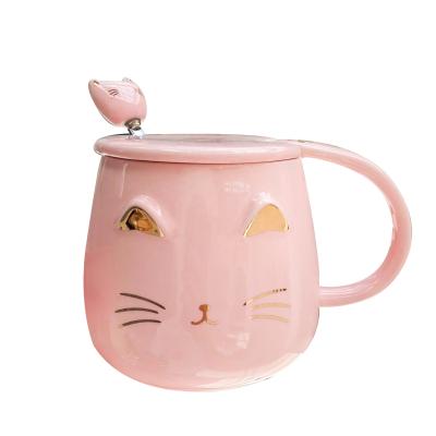 China Viable Wholesale Creative Design Cartoon Ceramic Coffee Mug Set With Lid And Spoon for sale