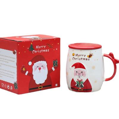 China Viable Custom Bulk Ceramic Merry Christmas Santa Funny Cartoon Bubbletea Coffee Mug Christmas Mug With Lid And Spoon for sale