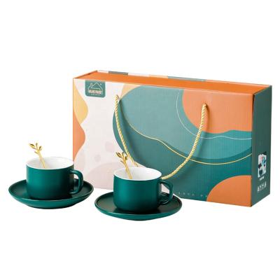 China Simple Design Sustainable Glazed Classic Gift Box Set Ceramic Coffee Cup With Saucer And Spoon for sale