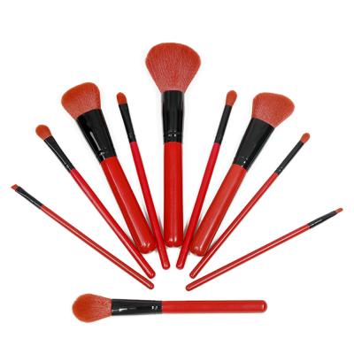 China Angular Blush Gleamuse Private Label Makeup Brush Red Color Wood Synthetic Vegan 10 Pcs Ready To Play Brush for sale