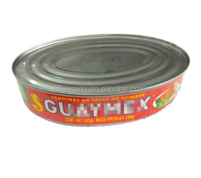 China Canned canned oval sardine in lata in toamto sauce sardinas en tomato salsa for sale