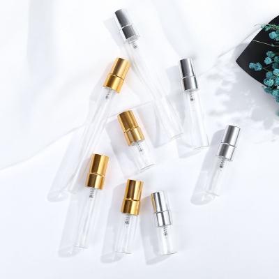 China 2ML3ml 5mL 10mL Portable Personal Care Bottle Glass Scent Atomizer Gold Color Travel Spray Silver Perfume Bottle for sale