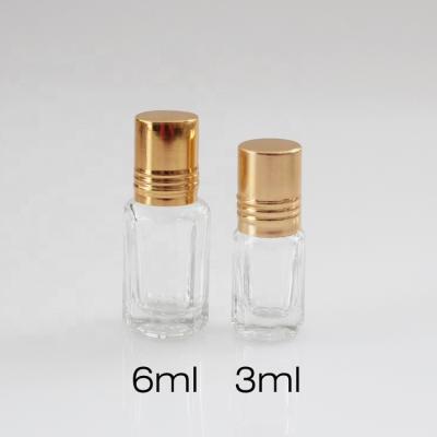 China EXW Necessities Daily Empty Octagonal Round Clear Perfume Glass Bottle 3ml 6ml Roll On Bottle With Aluminum Cover for sale