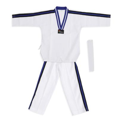 China Good Quality Breathable Taekwondo Uniform White With Colorful Stripes Martial Arts Wear Custom Logo for sale