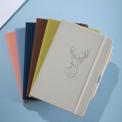 China Simple Design A5 Printed Notepad Books Logo Custom Note Books PU Cover Embossed Notebook With Pen Holder for sale