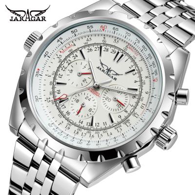 China Alarm Cavity Engraving White Simple Outdoor Mechanical Sport Travel Mens Watch Silver Case for sale