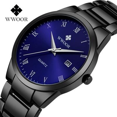 China Factory Watch Quartz Day/Date Business Men's Watch WWOOR WR-8830 Belt Inventory Customized Male Waterproof Casual Simple Steel/ODM for sale