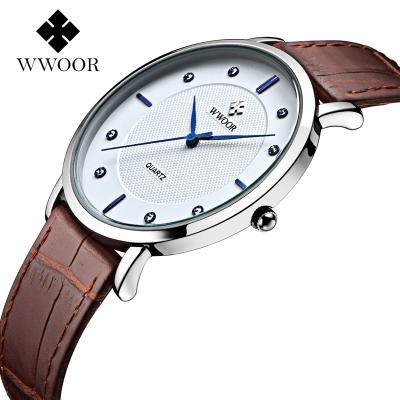 China WR-8011 automatic date ultra-thin men's leather strap watch high fashion custom waterproof men's watch for sale