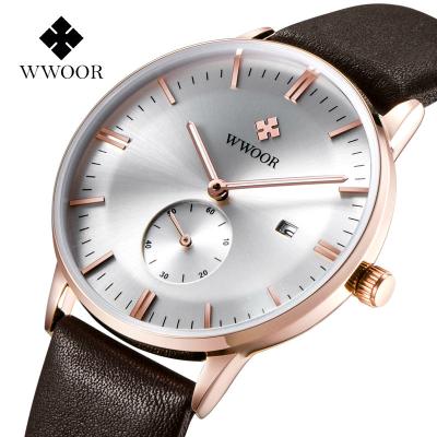 China Fashion Sophisticated Gentleman's Day/Date Promotion Watch Fashion Face 30m Custom Waterproof Leather Wrist Watch for sale